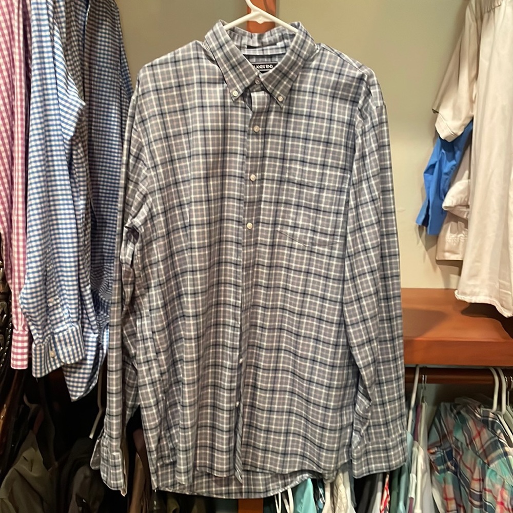 Lands’ End 16-16.5 Tall No Iron Twill Button Down Traditional Fit Men’s Shirt